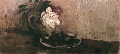 pictură - Delavrancea, Dona Niculina; Natură statică cu bujori și cireșe