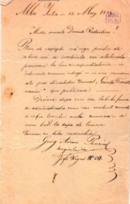 scrisoare - Penciu, Avram G.; Penciu G. Avram către Mureșianu Iacob
