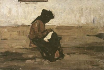 pictură - Petrașcu, Gheorghe; Femeie cosând