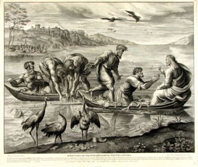 gravură - Dorigny, Michel; (SC.); Rafael, Sanzio (Rafaello); (IN.); Pescuitul Miraculos