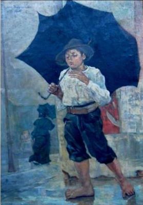 pictură - Băncilă, Octav; Băiatul cu umbrela