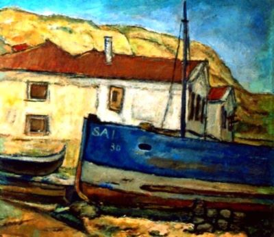 pictură - Popescu, Vasile; Peisaj cu vase pescărești