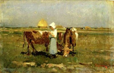 pictură - Grigorescu, Nicolae; Țărancă cu vacile, la Barbizon