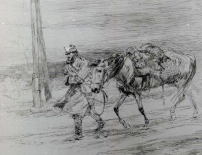 grafică - Dumitrescu-Stoica, Ion; Soldat cu cal
