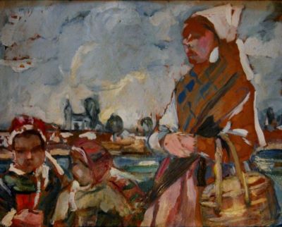 pictură - Popea, Elena; Femeie bretonă cu doi copii
