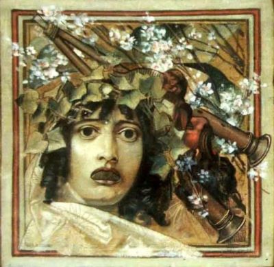 pictură - Klimt, Gustav; Mască, flori și dublu aulos