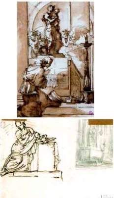 desen - Gandolfi, Gaetano; Diacon în adorație; Figură așezată (verso)