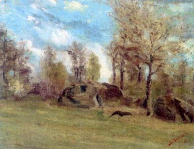 pictură de șevalet - Andreescu, Ion; Stânci în pădure