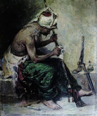 pictură de șevalet - Aman, Theodor; Arab curățindu-și arma