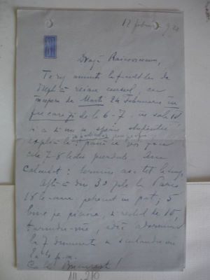 scrisoare -  ; Nicolae Titulescu către Raicoviceanu