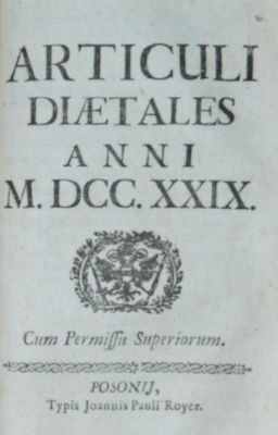 carte veche; Articuli Diaetales Posonienses