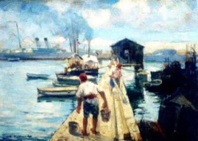 pictură - Vermont, Nicolae; Peisaj marin cu Portul Constanța