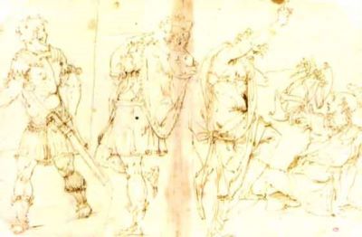 desen - Vasari, Giorgio; Studiu de patru figuri cu îmbrăcăminte antică