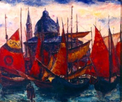 pictură - Bunescu, Marius; Bărci la Veneția