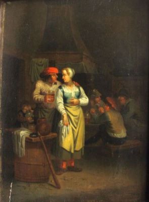 pictură - Sellmoseen, Josef; Țăran galant la cârciumă ; pandant: Țărancă cu un copil la cârciumă