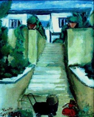 pictură - Popescu, Vasile; Peisaj cu casă