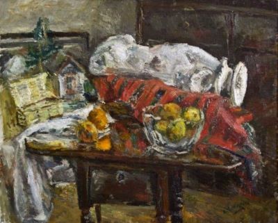 pictură de șevalet - Grigorescu, Lucian; Natură statică cu bust de gips culcat