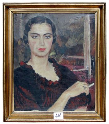 pictură de șevalet - Năsturel, Gheorghe; Portretul Mioarei Minulescu cu țigara