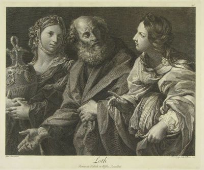 gravură - Cunego, Domenico; (SC.); Reni, Guido; (PX.); Hamilton, Gavin; (EX.); Loth (Loth și fiicele sale părăsind Sodoma)