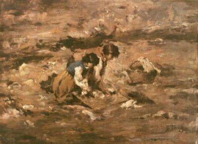 pictură - Favretto, Giacomo; Femei spălând rufe la râu