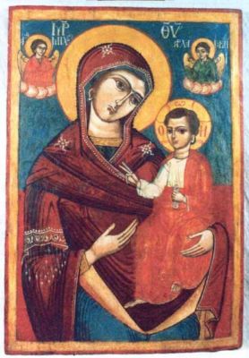 icoană pe lemn - Mihail, zugrav și diacon; Maica cu Pruncul-Axionița