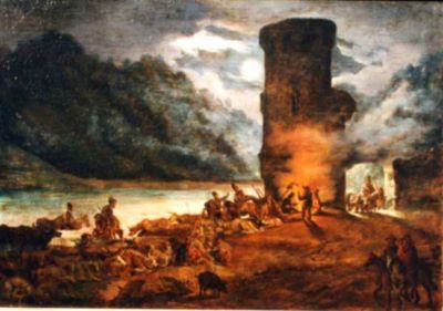 pictură - Neuhauser, Franz; Ruinele Turnului spart de la Turnu - Roșu
