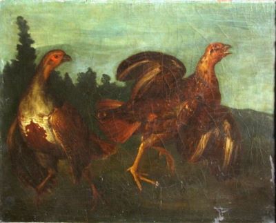 pictură - Hamilton, Philipp Ferdinand (?); Potârnichi speriate ; pandant; Potârniche zburând