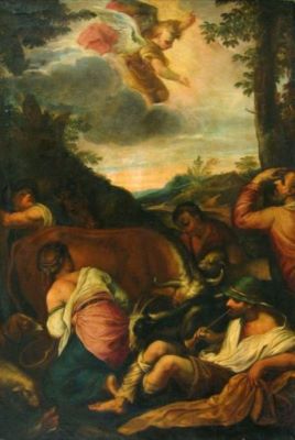 pictură - Bassano, Jacopo da Ponte (școala) (în registrul inventar: după Jacopo da Ponte Bassano); Vestirea nașterii lui Iisus