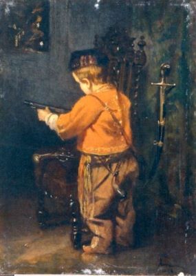 pictură - Aman, Theodor; Copil în uniformă militară