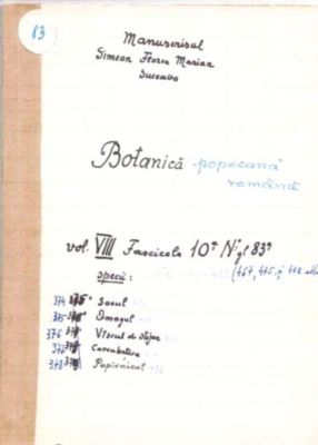 manuscris - Marian, Simion Florea; Botanică poporană: vol. VIII, fascicola 10: specii: Socul, Omagul, Vîscul de stejar, Curcubețica, Popivnicul