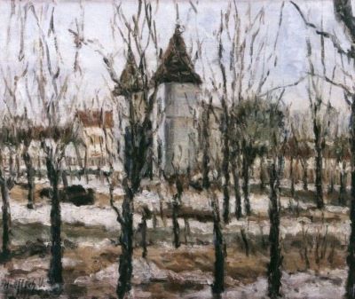pictură - Hoeflich, Valentin; Peisaj cu copaci și biserică