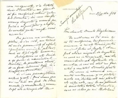 scrisoare - Mureșianu, A. Aurel; Mureșianu Aurel către fiul lui Mihail Kogălniceanu