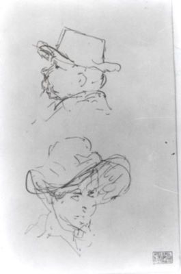 schiță - Grigorescu, Nicolae; Capete de bărbat și de femeie cu pălării