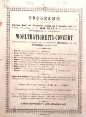 Tipografia Karl Wunder; Program al concertului de caritate organizat de Reuniunea de Muzică și Cântări din Oravița
