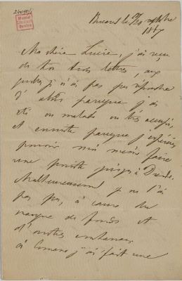 corespondență - Scrisoarea a fost redactată de M. Kogălniceanu.; Scrisoare datată „18/30 septembrie 1867, București“, adresată de Mihail Kogălniceanu fiicei sale Lucia