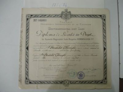 Diplomă de licență în drept Stratulat Gheorghe