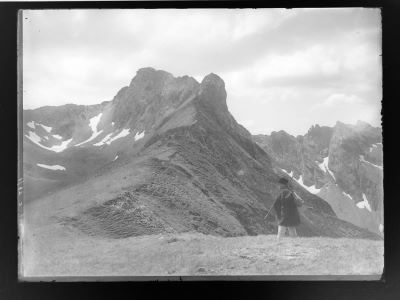 clișeu - Emil Fischer; Peisaj montan cu un cioban
