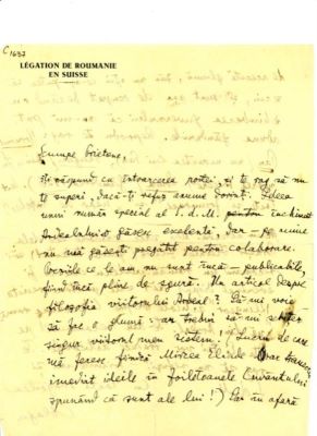 scrisoare - Blaga, Lucian; Blaga îi răspunde lui Breazu în privința colaborării la un nr. special închinat Ardealului al 