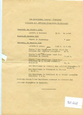  ; Programul reuniunii Consiliului Antantei Balcanice, octombrie 1934