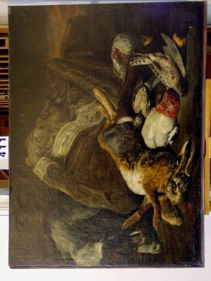 pictură de șevalet - FYT, Jan; Vânat lângă o boltă prăbușită