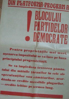 document; Din platforma-program a Blocului Partidelor Democrate despre proprietăți și impozite