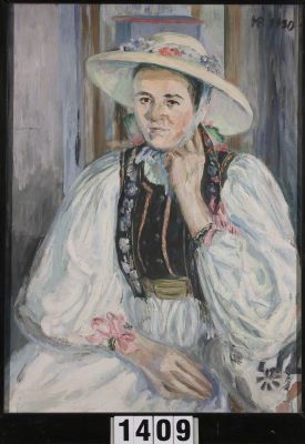 pictură de șevalet - Bielz, Henriette; Fată de țară cu pălărie de paie