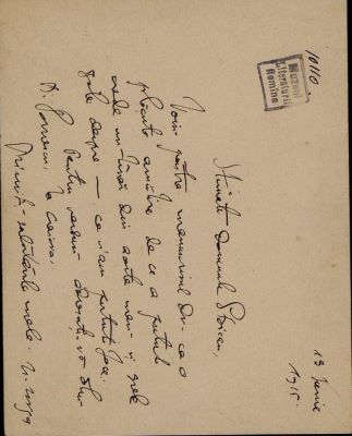 corespondență - Scrisoarea a fost redactată de Nicolae Iorga.; Scrisoare datată „13 iunie 1915“, adresată de Nicolae Iorga lui I. I. Stoican.