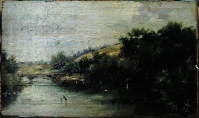 pictură de șevalet - Aman, Theodor; Pe malul lacului Herăstrău