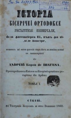 carte veche - Episcopul Andrei Șaguna, autor; Istoria bisericei ortodocse răsăritene universale