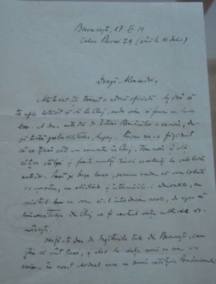 scrisoare - Pușcariu, Sextil; Sextil Pușcariu către Al. Lapedatu prin care îi oferă catedră la Universitatea din Cluj, 1919