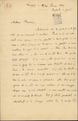 corespondență - Scrisoarea a fost redactată de Ion A. Rădulescu.; Scrisoare datată „16/ 28 iunie 1896, Leipzig“, adresată de Ion A. Rădulescu, Annei Maiorescu