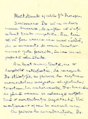 Scrisoare - Nicolae Bărbulescu; prof. Nicolae Bărbulescu către Ștefan Procopiu