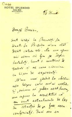 scrisoare - Blaga, Lucian; Blaga îi scrie lui Breazu despre refuzul categoric de a ține o conferință, probabil despre Eminescu