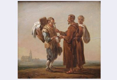 pictură de șevalet; Țăran și doi călugări ; pandant: La malul mării